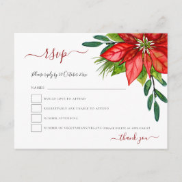 Red Poinsettia Foliage Christmas RSVP Einladungspostkarte