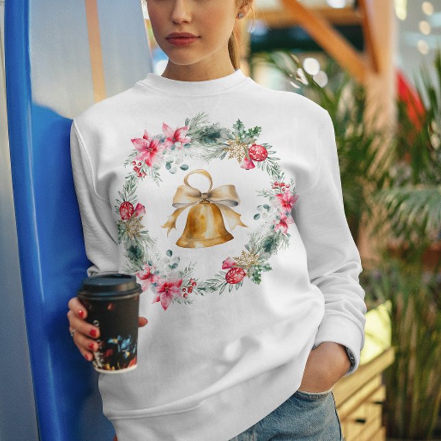 Red Poinsettia Foliage Snowflakes Weihnachtsfest Sweatshirt (Von Creator hochgeladen)