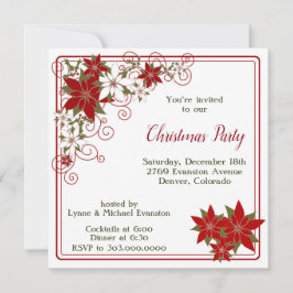 Red Poinsettia Frame Christmas Party Einladung