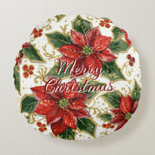 Red Poinsettia Frohe Weihnachts-Blume Rundes Kissen