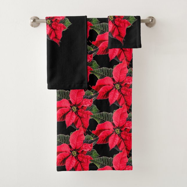 Red Poinsettia für Schwarze Weihnachtsblume Badhandtuch Set (Insitu)