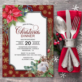 Red Poinsettia Gold Snowflags Weihnachtsfest Einladung