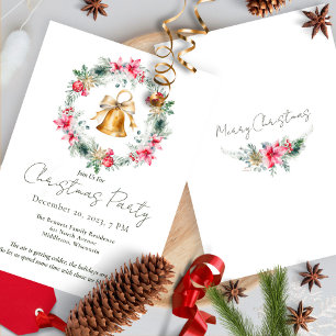 Red Poinsettia Gold Snowflakes Weihnachtsfest Einladung