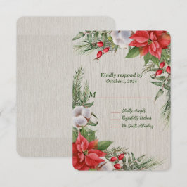 Red Poinsettia Green Blätter Wedding RSVP Karte