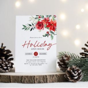 Red Poinsettia Holiday Open House Weihnachts-Party Einladung