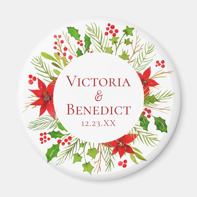 Red Poinsettia Holiday Wedding Personalisiert Magnet (Vorne)