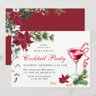Red Poinsettia Holiday Weihnachtscocktail Party Einladung
