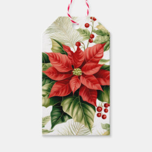 Red Poinsettia Holly Berries Weihnachtsfeiertag Geschenkanhänger