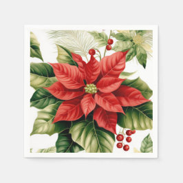 Red Poinsettia Holly Berries Weihnachtsfeiertag Serviette
