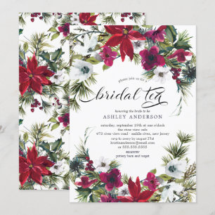 Red Poinsettia Holly Brautparty Bridal Tee Einladung