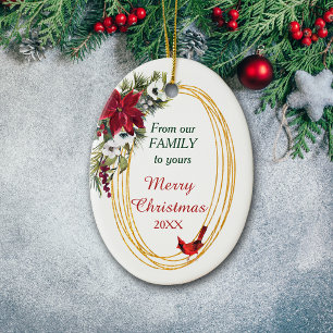 Red Poinsettia Kardinal Goldrahmen Weihnachten Keramik Ornament