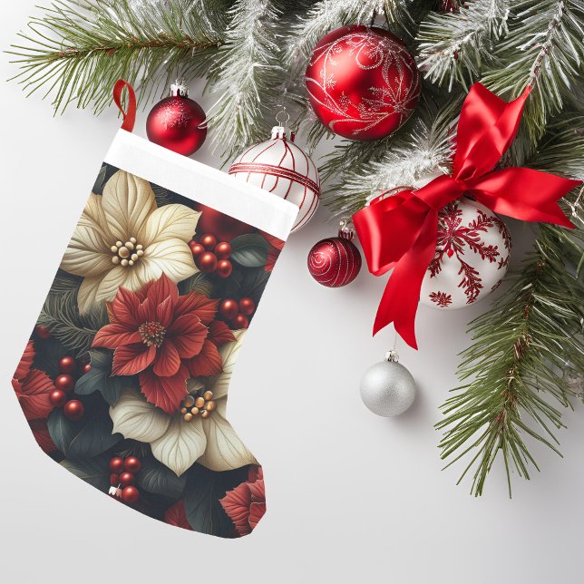 Red Poinsettia Kleiner Weihnachtsstrumpf (Beautiful Christmas stocking to add to your holiday decor.)