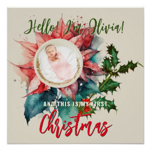 Red Poinsettia Mistletoe Baby Name Foto Weihnachte Poster
