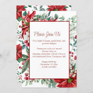 Red Poinsettia, Mistletoe, Berries Weihnachts-Part Einladung