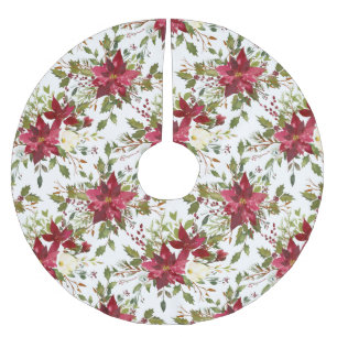 Red Poinsettia Muster auf Weiß Polyester Weihnachtsbaumdecke
