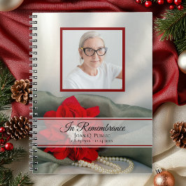 Red Poinsettia Pearls Funeral Memorial Guest Book Notizblock