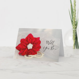 Red Poinsettia Pearls werden Sie meine Bridesmaid Einladung