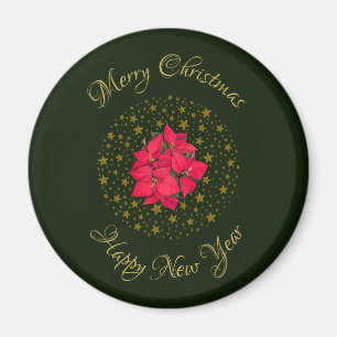 Red Poinsettia Pflanze auf Glitzer Sternenhimmel Magnet