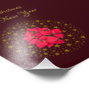 Red Poinsettia Pflanze über glitzernde Sternenhimm Fotodruck
