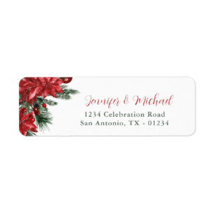 Red Poinsettia Pine Green Wedding Rücksendeadresse