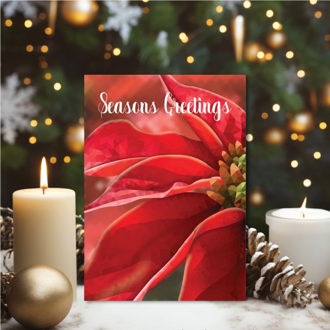 Red Poinsettia Seasons Greetings Karte (Personalize your holiday wishes, by adding a custom message.)