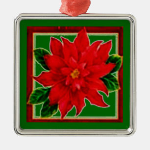 Red Poinsettia Silbernes Ornament