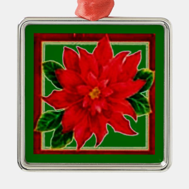 Red Poinsettia Silbernes Ornament (Vorne)