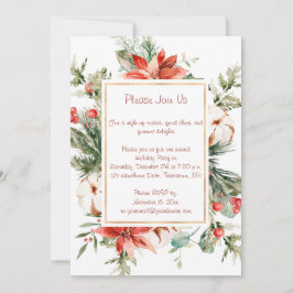 Red Poinsettia und Evergreens Weihnachts-Party Einladung