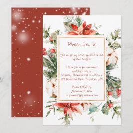 Red Poinsettia und Evergreens Weihnachts-Party Einladung
