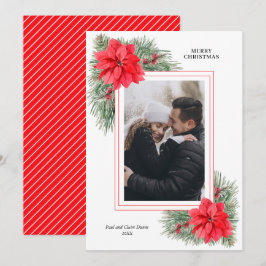Red Poinsettia und Pines Weihnachts-Foto Feiertagskarte