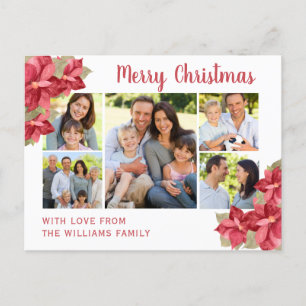 Red Poinsettia Watercolor Frohe Weihnachten Postkarte