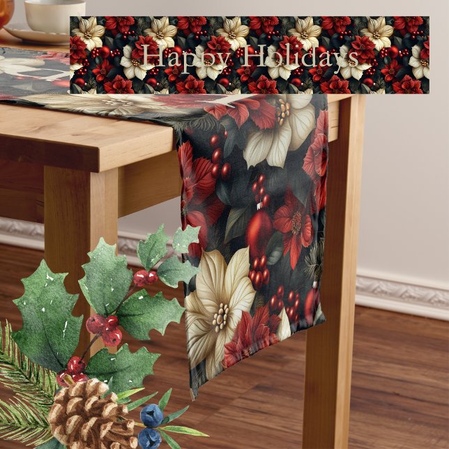 Red Poinsettia Weihnachten Kurzer Tischläufer (This table runner will make your table festive!)