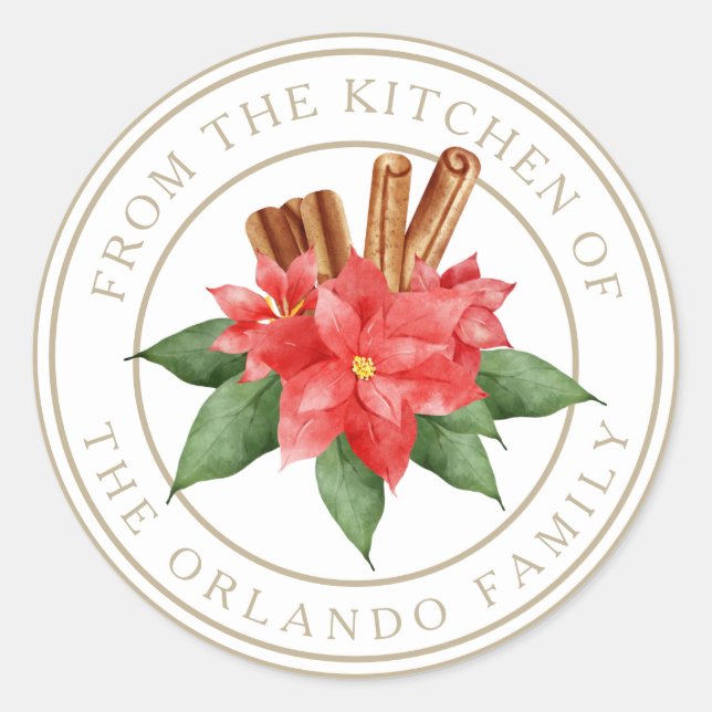 Red Poinsettia Weihnachten von Kichen White Runder Aufkleber (Vorderseite)
