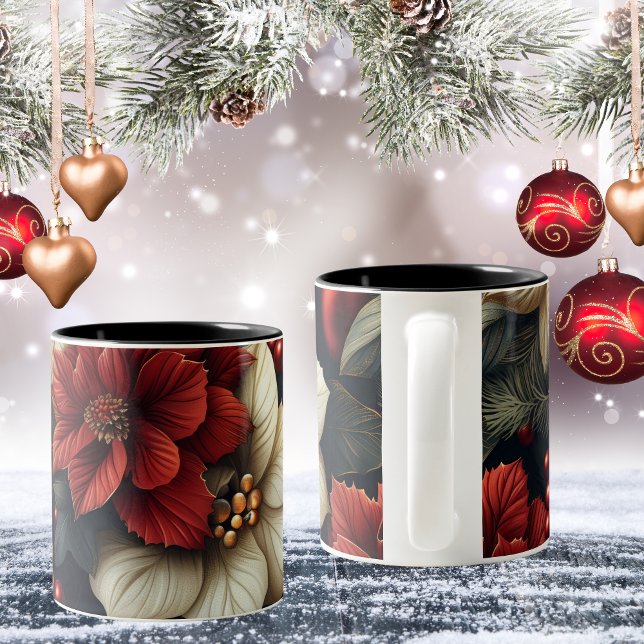 Red Poinsettia Weihnachten Zweifarbige Tasse (Perfect coffee mug to have your Christmas morning coffee!)