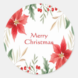 Red Poinsettia Weihnachtsaufkleber Runder Aufkleber
