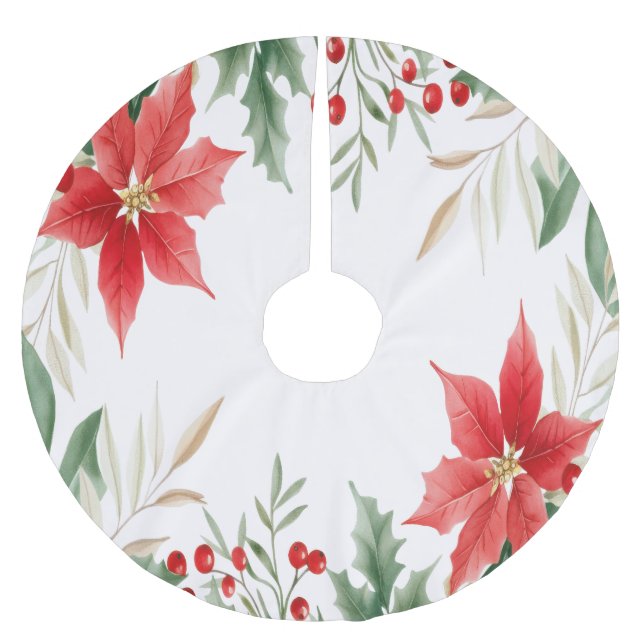 Red Poinsettia Weihnachtsbaumrock Polyester Weihnachtsbaumdecke (Vorderseite)