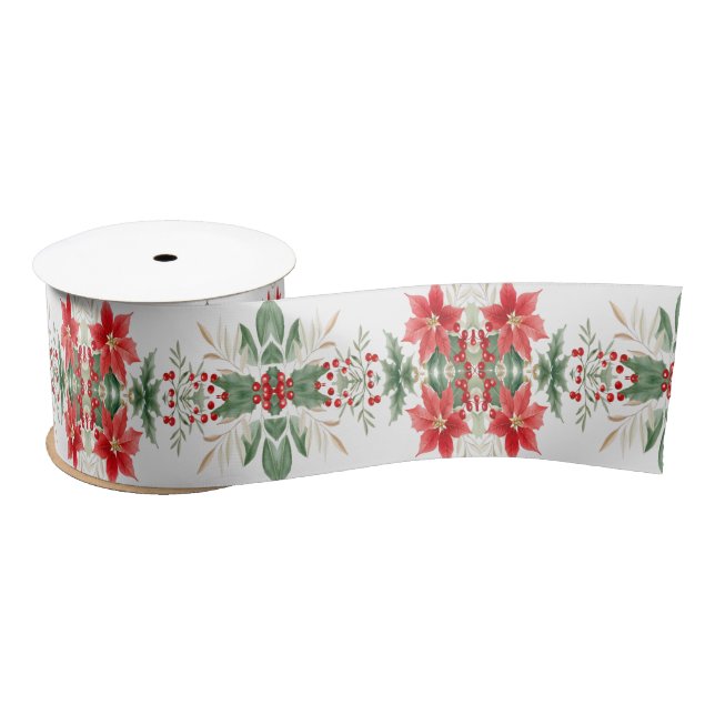 Red Poinsettia Weihnachtsfeiertag Satin Ribbon Satinband (Spule)
