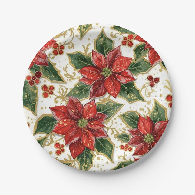 Red Poinsettia Weihnachtsfeiertage Blume Pappteller (Vorderseite)
