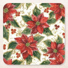 Red Poinsettia Weihnachtsfeiertage Blume Rechteckiger Pappuntersetzer