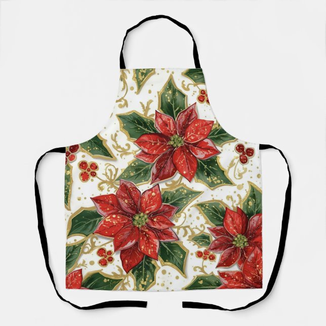 Red Poinsettia Weihnachtsfeiertage Blume Schürze (Vorderseite)