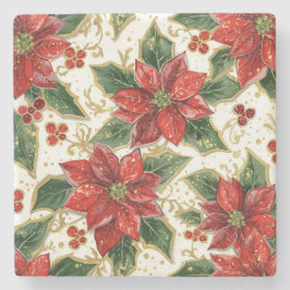 Red Poinsettia Weihnachtsfeiertage Blume Steinuntersetzer