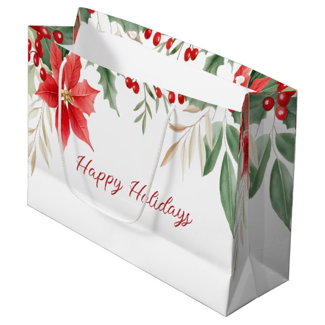 Red Poinsettia Weihnachtsgeschenktasche Große Geschenktüte (Vorderseite Schrägansicht)