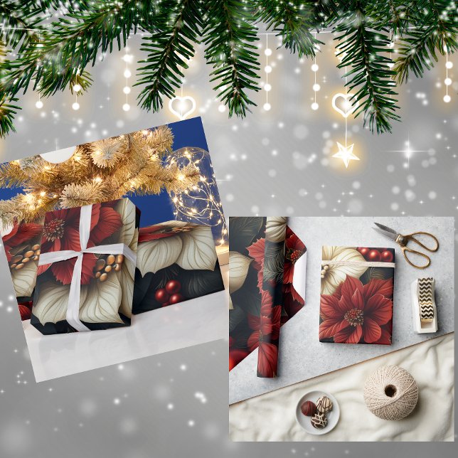 Red Poinsettia Weihnachtsmuster Geschenkpapier (How cute would your christmas presents be with this elegant wrapping paper!)
