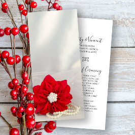 Red Poinsettia White Pearls Winter Wedding Program Programm