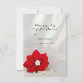 Red Poinsettia White Pearls Winter Wedding UAWG RSVP Karte