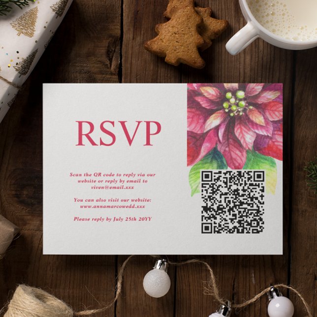 Red Poinsettia Winter Christmas QR Code RSVP Karte (Von Creator hochgeladen)