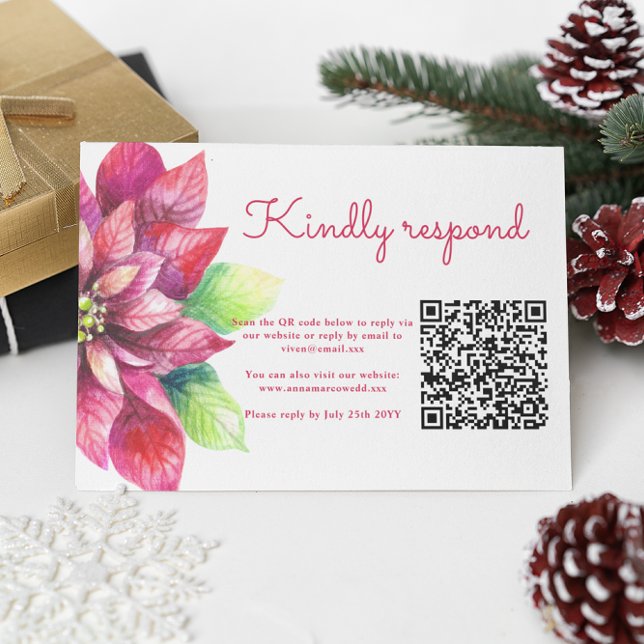 Red Poinsettia Winter Christmas QR Code RSVP Karte (Von Creator hochgeladen)