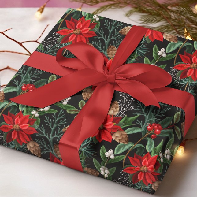 Red Poinsettia Winter Floral Christmas Pattern Geschenkpapier (Von Creator hochgeladen)