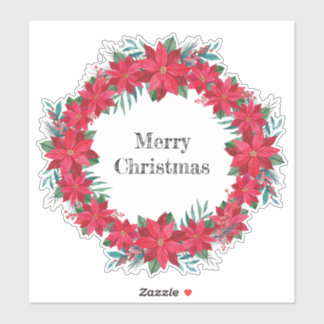 Red Poinsettia Wreath Aufkleber