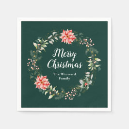 Red Poinsettia Wreath Frohe Weihnachten Serviette